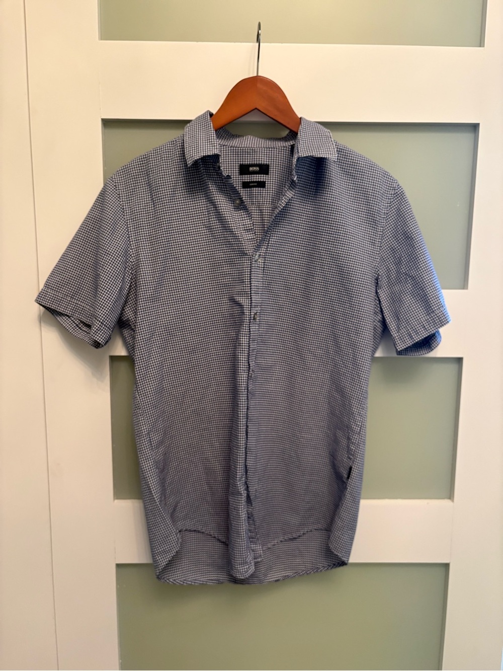 Hugo Boss Mens Short Sleeve Gingham Button down Shirt Size Medium Slim Fit